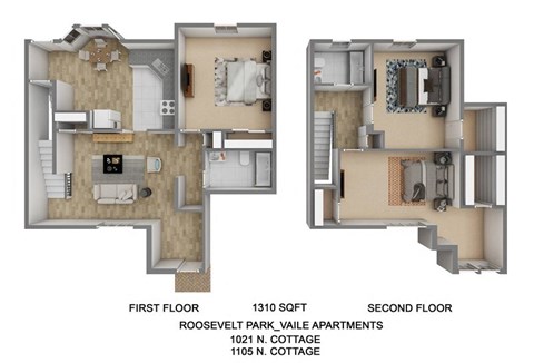 Floor plan for 3 beds, 2 baths, 1310 sqft